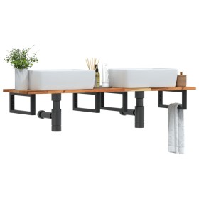 Estante de lavabo de pared acero y madera maciza de acacia