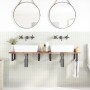 Estante de lavabo de pared acero y madera maciza de acacia