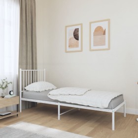 Estructura de cama de metal con cabecero blanco 75x190 cm