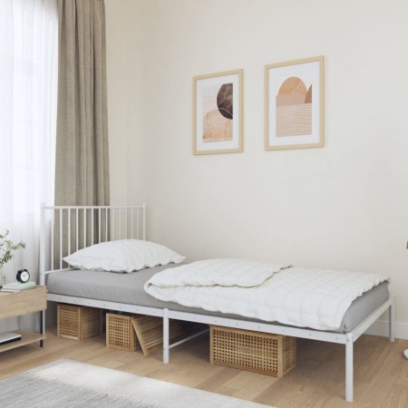 Bettgestell aus Metall mit weißem Kopfteil 100x200 cm von vidaXL, Betten und Lattenroste - Ref: Foro24-350926, Preis: 72,22 €...
