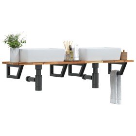 Estante de lavabo de pared acero y madera maciza de acacia Estante de lavabo de pared acero y madera maciza de acacia