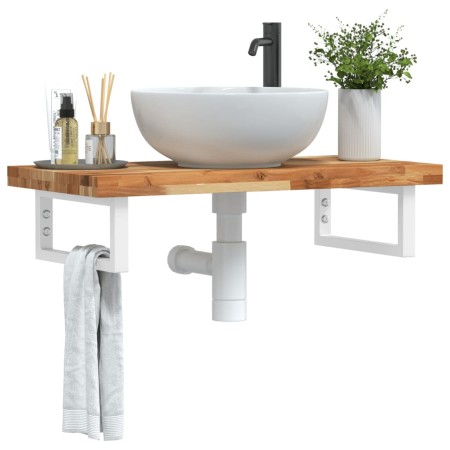 Estante de lavabo de pared acero y madera maciza de acacia en Tocadores de baño | Comprar online en Foro24