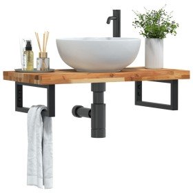 Estante de lavabo de pared acero y madera maciza de acacia en Tocadores de baño | Comprar online en Foro24