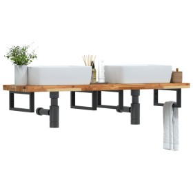 Estante de lavabo de pared acero y madera maciza de acacia