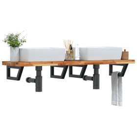 Estante de lavabo de pared acero y madera maciza de acacia