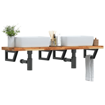 Estante de lavabo de pared acero y madera maciza de acacia
