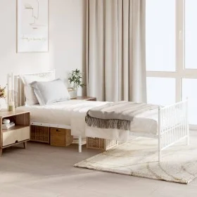 Estructura cama metal con cabecero y pie cama blanca 90x200 cm de vidaXL, Camas y somieres - Ref: Foro24-350942, Precio: 77,2...