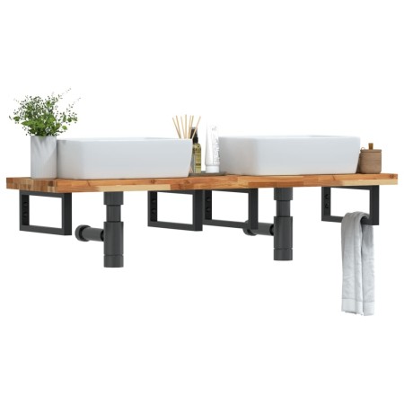 Estante de lavabo de pared acero y madera maciza de acacia