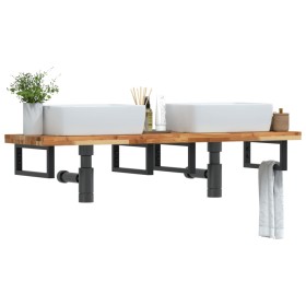 Estante de lavabo de pared acero y madera maciza de acacia
