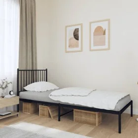 Bed frame with black metal headboard 90x190 cm by vidaXL, Beds and slatted bases - Ref: Foro24-350856, Price: 64,01 €, Discou...