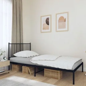 Bed frame with black metal headboard 107x203 cm by vidaXL, Beds and slatted bases - Ref: Foro24-350860, Price: 76,12 €, Disco...