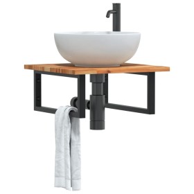 Estante de lavabo de pared acero y madera maciza de acacia