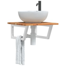 Estante de lavabo de pared acero y madera maciza de acacia