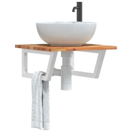 Estante de lavabo de pared acero y madera maciza de acacia