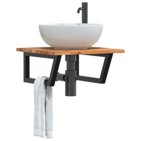 Estante de lavabo de pared acero y madera maciza de acacia