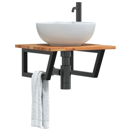 Estante de lavabo de pared acero y madera maciza de acacia