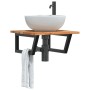 Estante de lavabo de pared acero y madera maciza de acacia