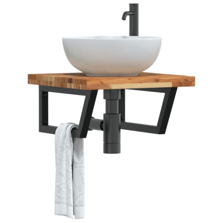 Estante de lavabo de pared acero y madera maciza de acacia en Tocadores de baño | Comprar online en Foro24