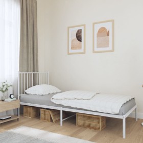 Metal bed frame with white headboard 90x200 cm by vidaXL, Beds and slatted bases - Ref: Foro24-350924, Price: 64,51 €, Discou...