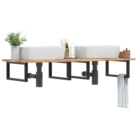 Estante de lavabo de pared acero y madera maciza de acacia