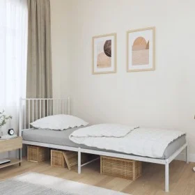 Metal bed frame with white headboard 107x203 cm by vidaXL, Beds and slatted bases - Ref: Foro24-350927, Price: 76,40 €, Disco...