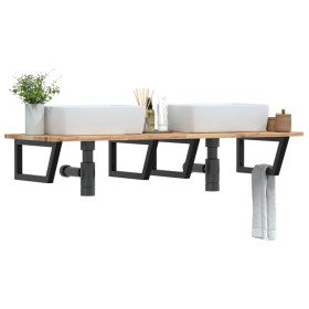 Estante de lavabo de pared acero y madera maciza de acacia