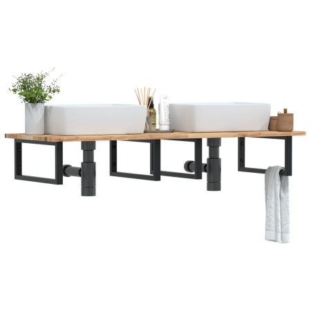 Estante de lavabo de pared acero y madera maciza de acacia