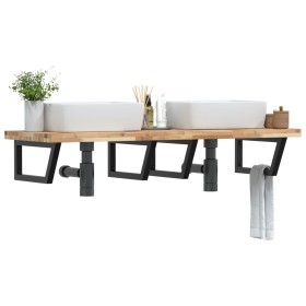 Estante de lavabo de pared acero y madera maciza de acacia