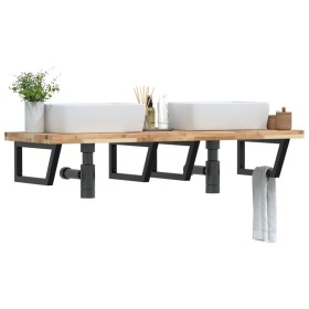 Estante de lavabo de pared acero y madera maciza de acacia