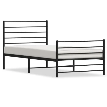 Bettgestell mit Kopfteil und Fußteil aus schwarzem Metall, 107 x 203 cm von vidaXL, Betten und Lattenroste - Ref: Foro24-3523...