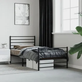 Bed frame with headboard and black metal footboard 90x200 cm by vidaXL, Beds and slatted bases - Ref: Foro24-352330, Price: 7...