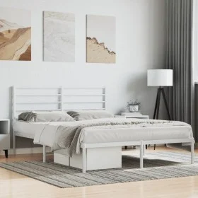 Metal bed frame with white headboard 140x190 cm by vidaXL, Beds and slatted bases - Ref: Foro24-352368, Price: 81,71 €, Disco...