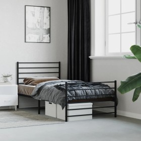 Bed frame with headboard and black metal footboard 100x200cm by vidaXL, Beds and slatted bases - Ref: Foro24-352332, Price: 8...