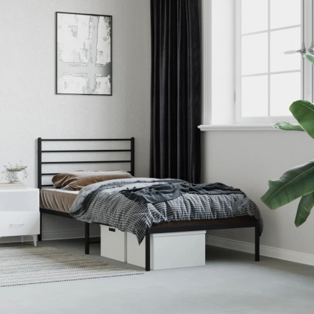 Estructura de cama con cabecero metal negro 90x200 cm de vidaXL, Camas y somieres - Ref: Foro24-352312, Precio: 63,28 €, Desc...