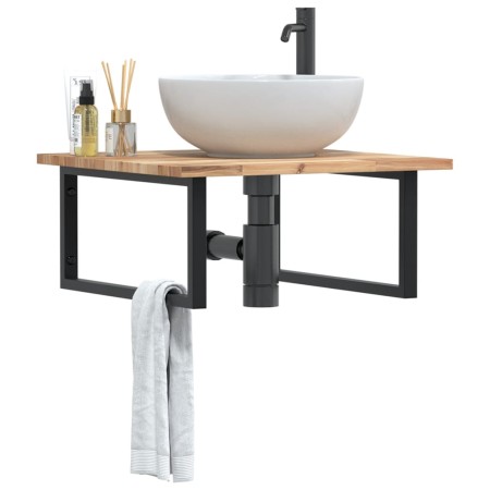 Estante de lavabo de pared acero y madera maciza de acacia