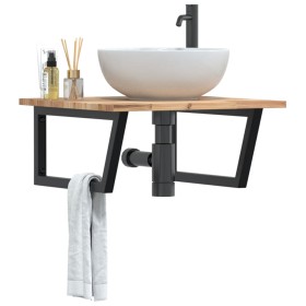 Estante de lavabo de pared acero y madera maciza de acacia