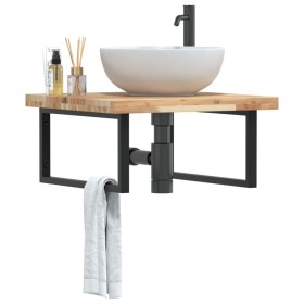 Estante de lavabo de pared acero y madera maciza de acacia