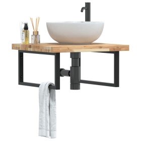 Estante de lavabo de pared acero y madera maciza de acacia