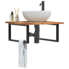 Estante de lavabo de pared acero y madera maciza de acacia