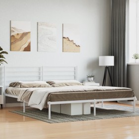 Bettgestell aus Metall mit weißem Kopfteil 193x203 cm von vidaXL, Betten und Lattenroste - Ref: Foro24-352374, Preis: 90,00 €...