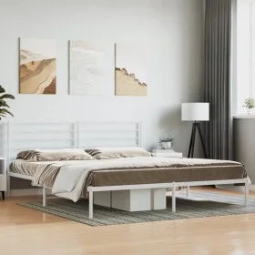 Metal bed frame with white headboard 193x203 cm by vidaXL, Beds and slatted bases - Ref: Foro24-352374, Price: 88,81 €, Disco...