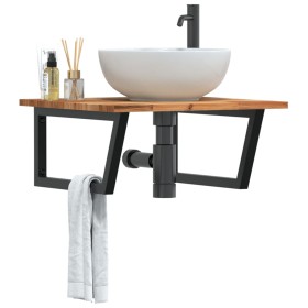 Estante de lavabo de pared acero y madera maciza de acacia