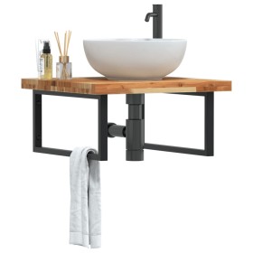 Estante de lavabo de pared acero y madera maciza de acacia