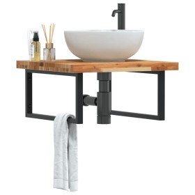 Estante de lavabo de pared acero y madera maciza de acacia