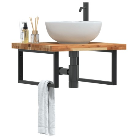 Estante de lavabo de pared acero y madera maciza de acacia