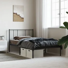 Bed frame with black metal headboard 90x190 cm by vidaXL, Beds and slatted bases - Ref: Foro24-352472, Price: 59,93 €, Discou...