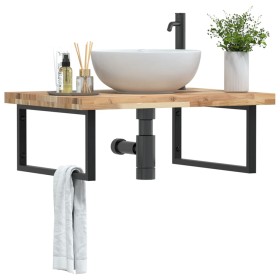 Estante de lavabo de pared acero y madera maciza de acacia