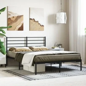 Bed frame with black metal headboard 140x200 cm by vidaXL, Beds and slatted bases - Ref: Foro24-352320, Price: 91,67 €, Disco...