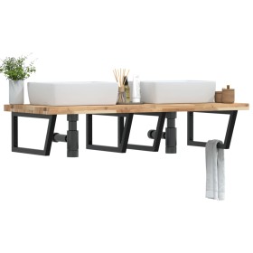 Estante de lavabo de pared acero y madera maciza de acacia