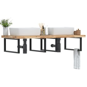Estante de lavabo de pared acero y madera maciza de acacia